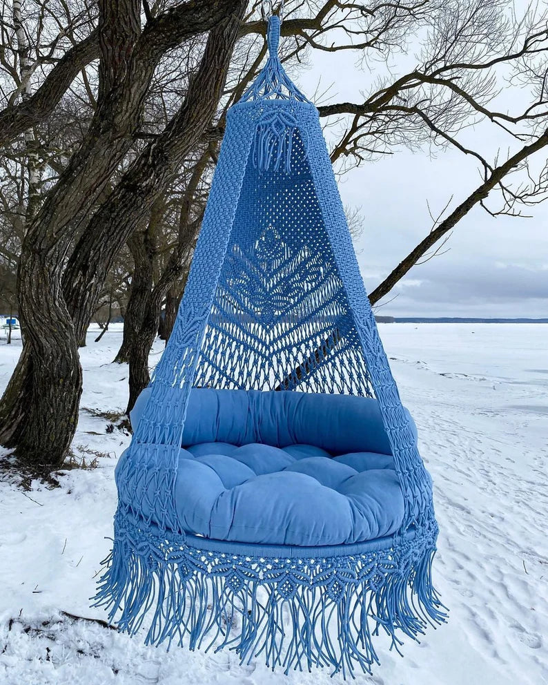 Blue Macrame Swing Chair For Adults 40 inches - Leechoo